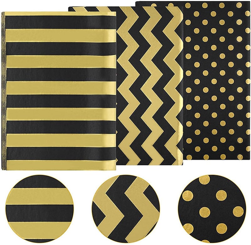 Hlonon 30 Sheets Gold Black Tissue Paper for Packaging Gift Bags Decoration, Gift Wrap Tissue Paper Bulk for Weddings Birthday DIY Project Christmas Gift Wrapping Crafts Decor, 20 x 14 Inch - Image 1